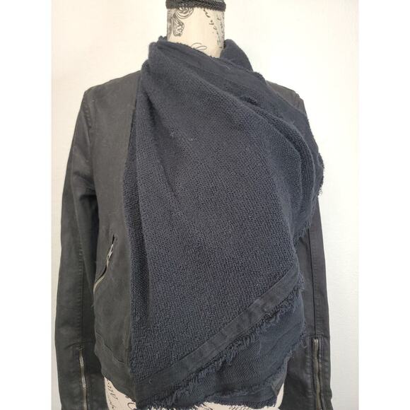 Free People Drape Front Moto Waxed Biker Jacket Womens Size 4 Black OB418010 - Picture 6 of 15